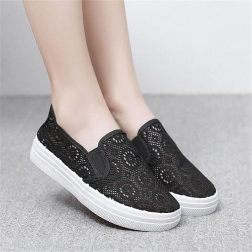 Womens Slip On Mesh Casual Shoes Summer Breathable Platform Low Top Flat Walking Shoes Lightweight Non Slip Comfort Fashion Hands-Free Trainers Outdoor Beach Travel Ladies Footwear Black — view 3