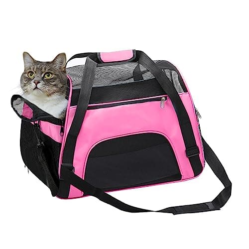 DONYER POWER Soft Sided Pet Carrier for Dogs & Cats Comfort Airline Approved Under Seat Travel Tote Bag Backpack, Reisetasche für Kleintiere mit Mesh Top und Sides,PINK S