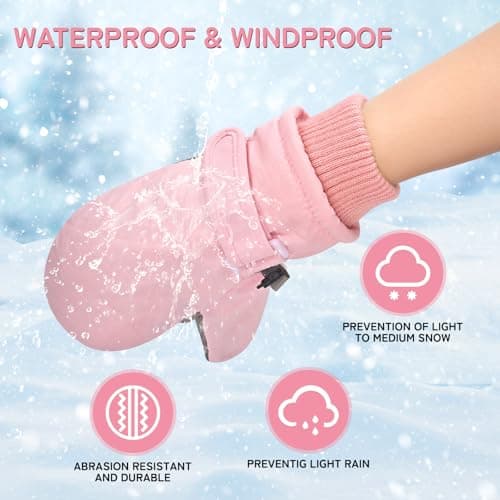 HZHSGLY Kids Ski Gloves, Kids Ski Mittens Winter Warm Waterproof Anti Slip Adjustable Wristband Snow Mittens for Skiing Snowboarding Winter Outdoor Sport (Pink, 4-8 Years) — view 5