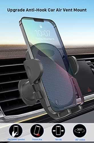 Super Stable Air Vent Cell Phone Car Mount with 2025 Metal Hook Clip 360° Rotation,One Button Release for iPhone, Samsung, Google, and All Other Smartphones — view 4