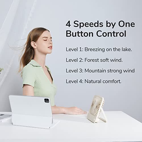 JISULIFE Small Desk Fan, 4500mAh Rechargeable Battery Powered — view 2