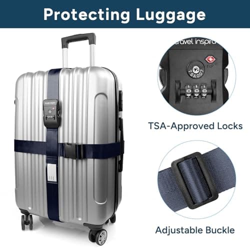 travel inspira TSA Approved Luggage Straps, Cross Suitcase Straps (Navy) — view 4