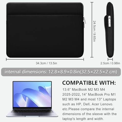 HEDUGO 13 Inch Laptop Sleeve Portable Carrying Case with Front Pocket Padded Computer Pouch Cover Compatible with Macbook Air 13.6 Inch M4 M3 M2 2025-2022, 14 Inch Macbook Pro M4 M3 M2 M1 — view 5