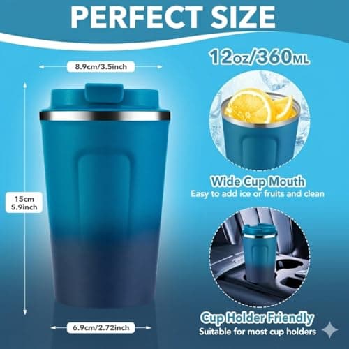 Volhoply 360ml 12oz Double Wall Insulated Vacuum Travel Coffee Mugs with Flip Lid Bulk 2 Pack,Reusable Stainless Steel Leak Proof Coffee Cup,Cafe Thermal Tumbler for Hot & Cold Drinks(Mix,2 Set) — view 2