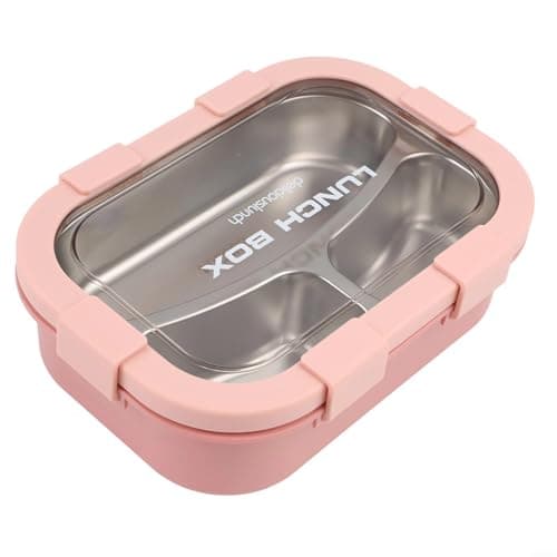 Stainless Steel Lunch Box With 3 Compartments, Leakproof Container With Secure Latches For School Work Travel, Dishwasher Safe Tray, Portable Meal Organizer For Adults And Kids(Pink) — view 3