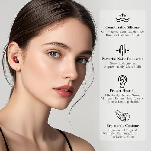 Ear Plugs for Sleeping Noise Cancelling, 30dB Noise Reduction Earplugs, Soft Silicone Reusable Hearing Protection Earplugs for Deep Focus, Work, Travel, Concert with Case & 8Eartips,HTB-Black Red — view 2