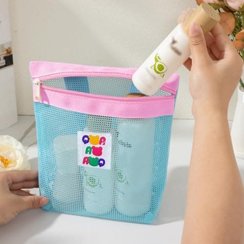 FOSDICK 3 Pieces Mesh Shower Bag 22 x 20cm Caddy with Zipper Toiletry Tote Hanging Wash Bag Colourful Washbag Quick Dry Toiletry Bags for College Dorms, Gym, Beach, Camping, Swimming, Yoga and Travel — view 5