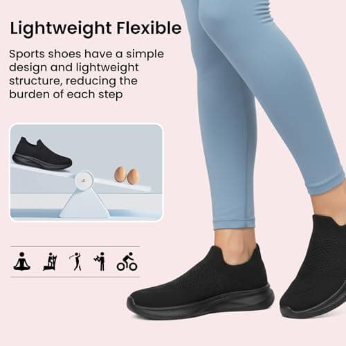 Raoendis Womens Trainers Slip on Walking Shoes Ladies Sneakers Sport Shoes, Comfortable Lightweight Walking Mesh Running Shoes for Indoor Outdoor Activities Black Size 5 — view 6