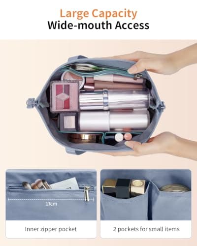 ECOHUB Travel Wash Bag for Women, Water-Resistant Toiletry Bag with Wide-Open, Lightweight Makeup Cosmetic Organizer for Travel Accessories, Recycled Saving Organizer as Gift for Women, Grey — view 2