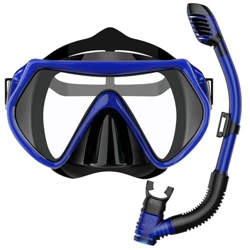 BuyCard Snorkel Mask,180 Degree Panoramic View Dry Top Snorkeling Gear,Safe Anti-Leak Anti-Fog Diving Mask, Snorkel Set and Swimming Goggles (Transparent Blue)