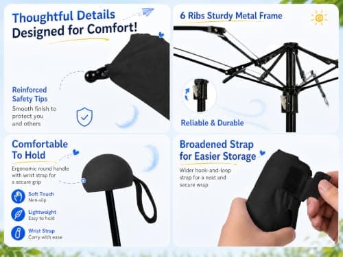 BAODINI Mini Travel Umbrella With Case Small Compact UV Umbrella Protection Sun Lightweight Tiny Pocket Umbrella — view 6