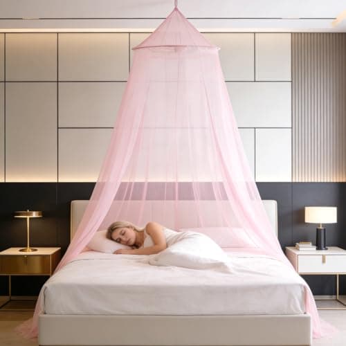 HATFRYF Dome Mosquito Net, Bed Canopy, Dome Canopy Bed Large Hanging, Mosquito Net for Travel&Room Single to Double Universal, Breathable Mesh Effective Anti, Girls Boy Room Decor - Pink — view 6
