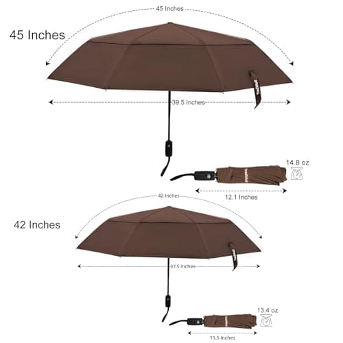 TradMall Travel Umbrella 42/45 Inches Double Vented Canopy, Brown, 45 Inches, Classic — view 2