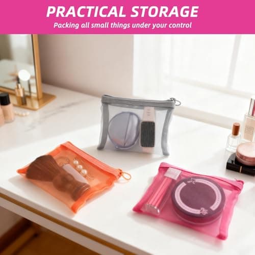 6 Pack Mini Zipper Mesh Bags 13x10cm Nylon Clear Toiletry Bag Makeup Cosmetic Mini Pouches Travel Coin Pouch Small Cosmetic Organizer Portable Travel Pouch for Lipstick Earphone Jewelry 6 Colors — view 4
