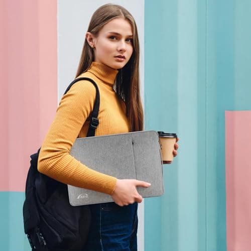 AIPIE Laptop Case 17 17.3 Inch Laptop Sleeve Bump Absorb Briefcase, Durable Work Bag with Handle Gaming PC Cover for Acer, Asus, Dell, HP, Lenovo Women Man Business Trip, Light Grey — view 2