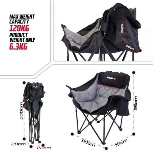 MoverX Oversized Camping Chair, Adult Padded Folding Outdoor Chair, 120kg — view 3