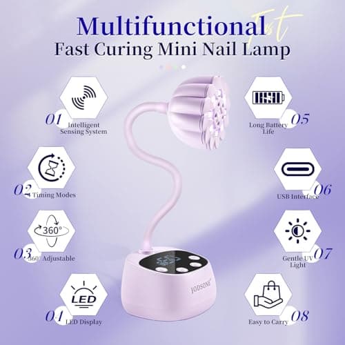 JODSONE Rechargeable Fast Curing U V Nail Lamp -Cordless Portable and Flexible Gooseneck for Gel Polish, Auto Sensor & 4 Timers Lavender Purple — view 3