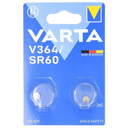 VARTA Coin Cell Batteries V364/SR60, Pack of 2, Silver Coin, 1.55 V
