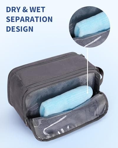 WANDF Toiletry Bag for Men Travel Wash Bag Toiletry Organizer Canvas and PU Leather Dopp Kit Water-Resistant Shaving Kit for Travel Accessories (Grey, Patent Pending) — view 2