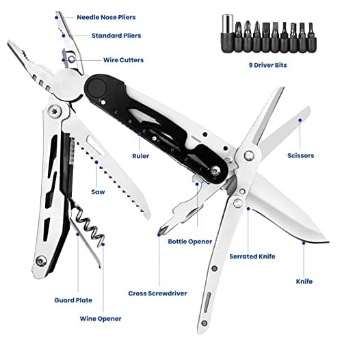 HONZIN Multitool Pliers 12 in 1 Stainless Steel Multi Tool Foldable Pliers with Scissors Screwdriver Kits Bottle Opener, Stainless Steel Multitools for Outdoor Camping Hiking, Gift for Men — view 2