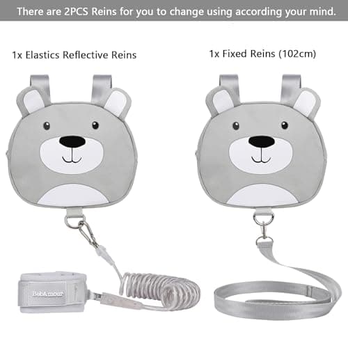 Bebamour Toddler Backpack with Reins, Animal Safety Harness Backpack for Boys & Girls, Mini Anti-Lost Walking Backpack with Detachable Leash for Travel, Nursery & Outdoor Use, Grey Bear — view 2