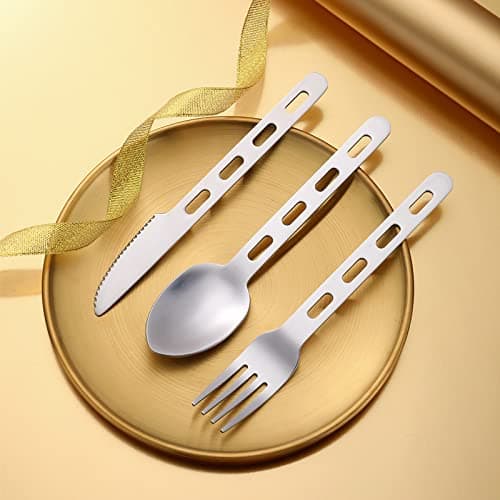 3-Piece 430 Stainless Steel Camping Cutlery Set with Carabiner — view 5