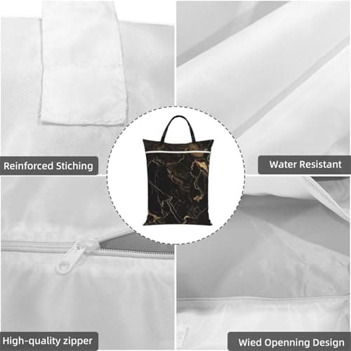 Gold Black Marble Travel Laundry Bag With Handle, 1 Pc Large Waterproof Dirty Clothes Bags With Zipper, Foldable Swimsuit Workout Bag Washable Wet Clothes Storage Organizer For Dorm — view 5