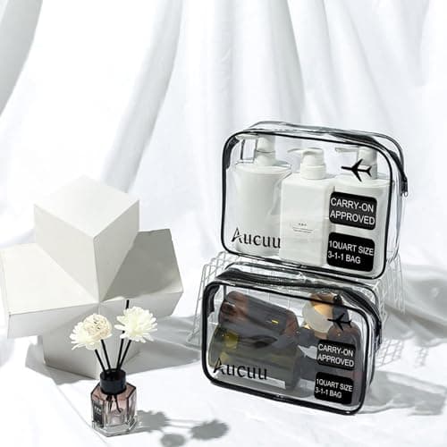 Aucuu Clear Toiletries Bag, 2 Pack PVC Waterproof Toiletries Carry Pouch, TSA Approved Travel Toiletry Bag with Zipper, Portable Cosmetic Makeup Bags for Men, Women and Kids - Travel Business Trip — view 2