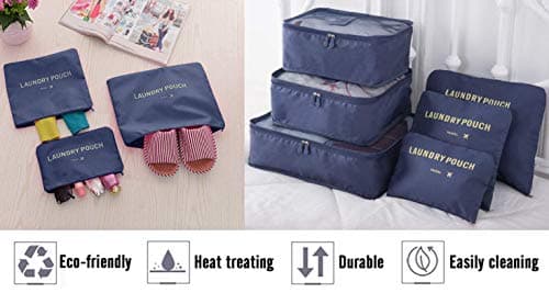 Vicloon Travel Luggage Organizers,Complete Set of Different Packing Cubes Waterproof Travel Storage Bags,Organizers Nylon Suitcases, 8 Dark Blue, SUPER — view 5