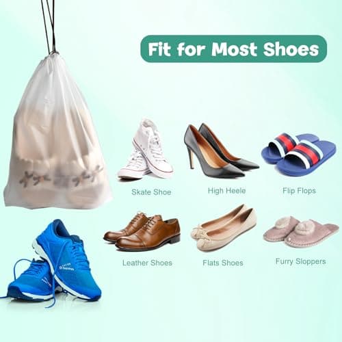 Shoe Bags for Travel PLULON Drawstring Travel Shoe Bags for Packing Waterproof Dustproof Shoes Organizer Pouch Travel Accessories for Portable Travel Essentials (32, Clear with Brown String) — view 2
