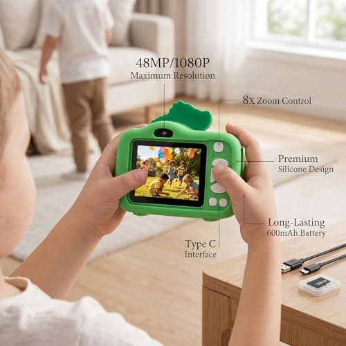 Jectse Kids Digital Camera, 48MP 1080P HD Dual Lens Selfie Camera with 8X Zoom Tripod Games Music Filters, for Boys Girls Age 3-12 Birthday Gift Travel Use — view 4