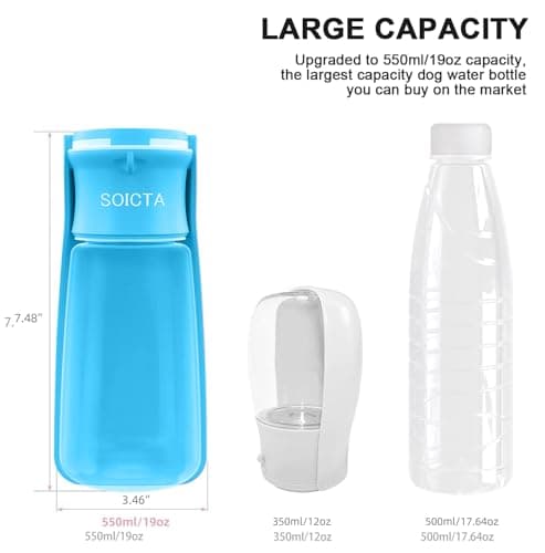 SOICTA Portable Dog Water Bottle for Walking 19 OZ or 12 OZ Portable Pet Water Bottles for Puppy Small Medium Large Dogs Water Dispenser Bowl Dog Accessories(19OZ Indigo) — view 5