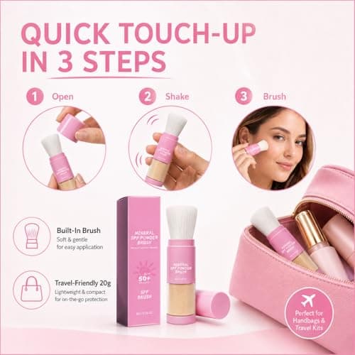Mineral Sunscreen Powder, SPF 50+ Mineral Setting Powder, Brush On Sunscreen - Lightweight Face Powder, Oil Control Matte Finish - Travel Size for Scalp, Hairline & Face — view 6