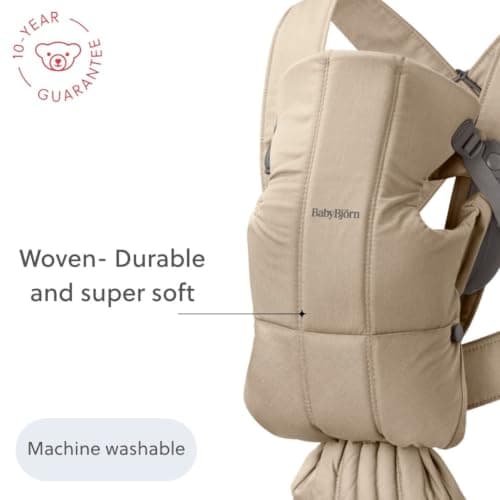 BabyBjörn Baby Carrier Mini, Woven, Beige, Infant Carrier for Newborns (0-12 Months), Soft, Ergonomic and Easy to Use — view 6
