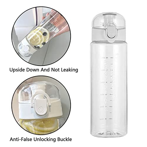 Lizbin Water Bottle Sports Water Bottle, Reusable Clear Water Bottle, Plastic Water Bottles with Carrying Strap, Leak-Proof Flip Top Drink Bottles for Travel Gym (26oz, White) — view 5