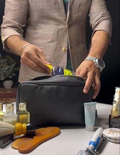 Full Grain Leather Handmade Travel Toiletry Bag - Wash Bag, Shaving Kit & Make Up Kit - Travel Gift for Men & Women by Rustic Town — view 2