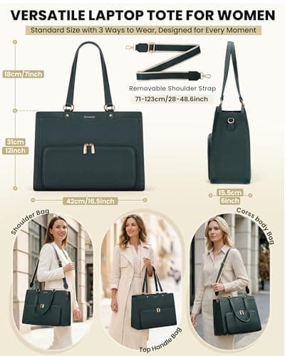 RAINSMORE Teacher Bag 15.6 Inch Laptop Bag with Lunch Compartment PU Leather Laptop Tote Bags for Women Professional Work Bag for College Office DeepGreen — view 4