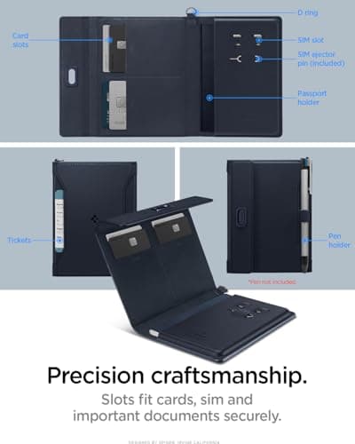 Spigen Passport Card Cover Holder Passport Wallet Travel Documents Organizer Protector Passport Holder Travel Accessories with RFID Blocking Technology SIM Card Pin Included - Navy Blue — view 3