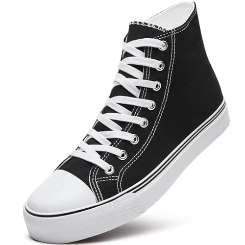 ZGR Men's High Top Canvas Sneakers Lace Up Classic Casual Walking Shoes, Black, 13