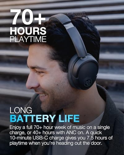 JLab JBuds LUX ANC Active Noise Cancelling Headphones - Wireless Over Ear Headphones with Microphone, 70+ H Playtime Foldable Bluetooth Earphones with Multipoint & Customisable Sound, Graphite — view 3