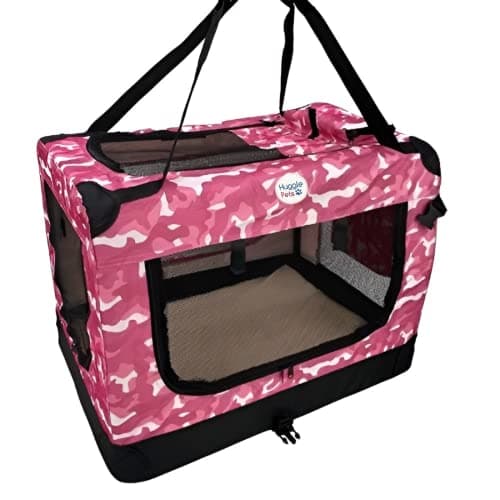 HugglePets Pink Camo Fabric Dog Crate Carrier Medium 60cm, Foldable with Fleece Mat — view 3