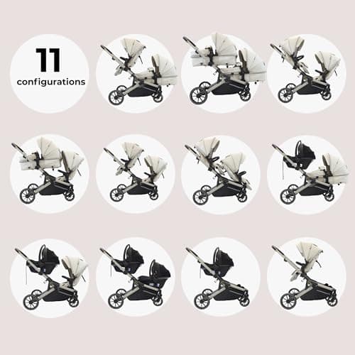 My Babiie MB33 Tandem Pushchair – Birth to 15kg Double Stroller, Twin Seat Units Convert to Carrycot, 11 Configurations, Duo Includes Car Seat Adapters, Rain Covers – Ivory — view 2