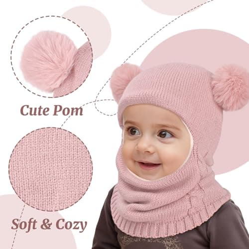 HZHSGLY Kids Winter Hat, Toddler Warm Earflap Balaclava Beanie Pink — view 3