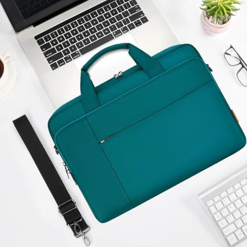 DOMISO 17 inch Laptop Bag Computer Messenger Shoulder Bag,Slim Waterproof Briefbag for Men Women to Work Travel School,Compatible with 17-17.3 inch Lenovo HP Dell Laptop,Turquoise — view 2