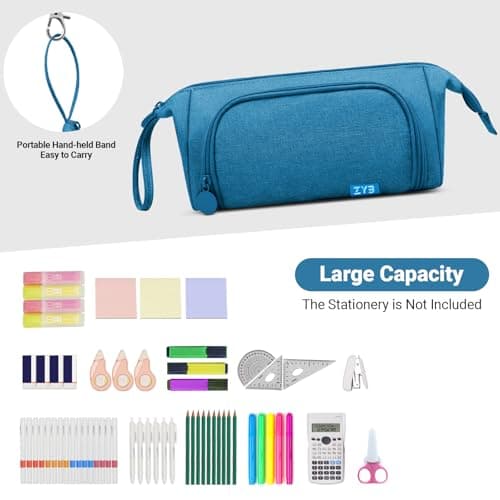 ZYB Pencil Case Large Capacity Pencil Case,Large Pencil Pouch with Compartments Handheld,Multifunctional Stationery Pouch Makeup Bag Gift for School Office Kids Girls Boys Adult Women Men-Teal — view 5