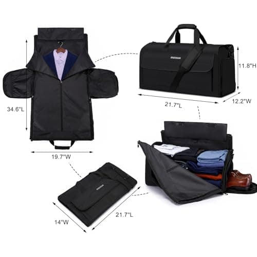 Travel Garment Bag Large Suit Bags for Men, Carry On Garment Duffle Bags for Travel with Shoes Compartment, Convertible Weekend Luggage Bags Hanging Suit Carriers for Men Women, Black — view 4
