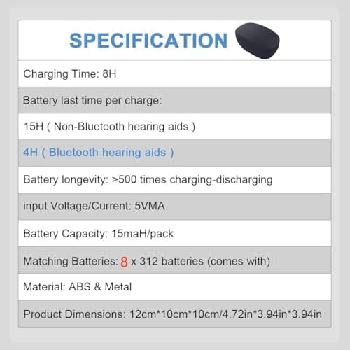 Rechargeable 312 Hearing Aid Batteries and Charger, Hearing Aid Charger Travel Case with 8 Pack 312 Button Rechargeable Batteries — view 2