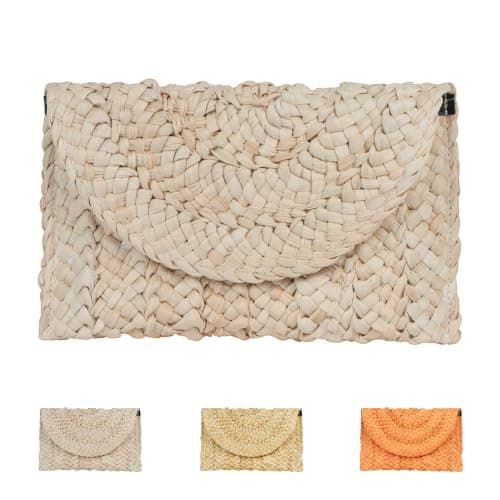 Paxory Straw Beach Clutch Bag for Women, Summer Boho Handmade Woven Beach Handbag, Casual Straw Clutch Bags for Summer Sandybeach Travel Holiday Vacation (Raw)