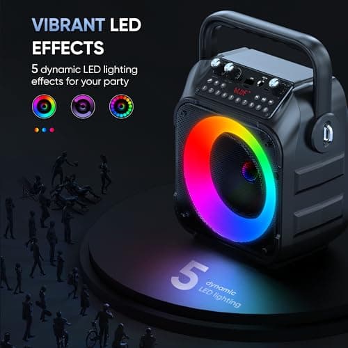 Karaoke Machine with Two Wireless Microphones, Portable Karaoke Machine for Adults & Kids, Portable Bluetooth Speaker with partybox PA System, LED Lights, Supports TF Card/USB, AUX in, FM, USB,TWS — view 4