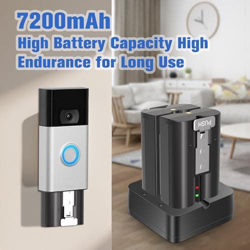 JYJZPB 7200mAh Quick Release Ultra Battery for Ring Pro/Plus, 2Pack V4 Rechargeable Battery Pack with Charger Station, for Ring Doorbell Camera 2/3/3+/4, Stick Up Cam (2nd & 3rd Gen) and Spotlight Cam — view 5